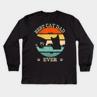 Best Cat Dad Ever Bump Fit Retro Vintage Kids Long Sleeve T-Shirt